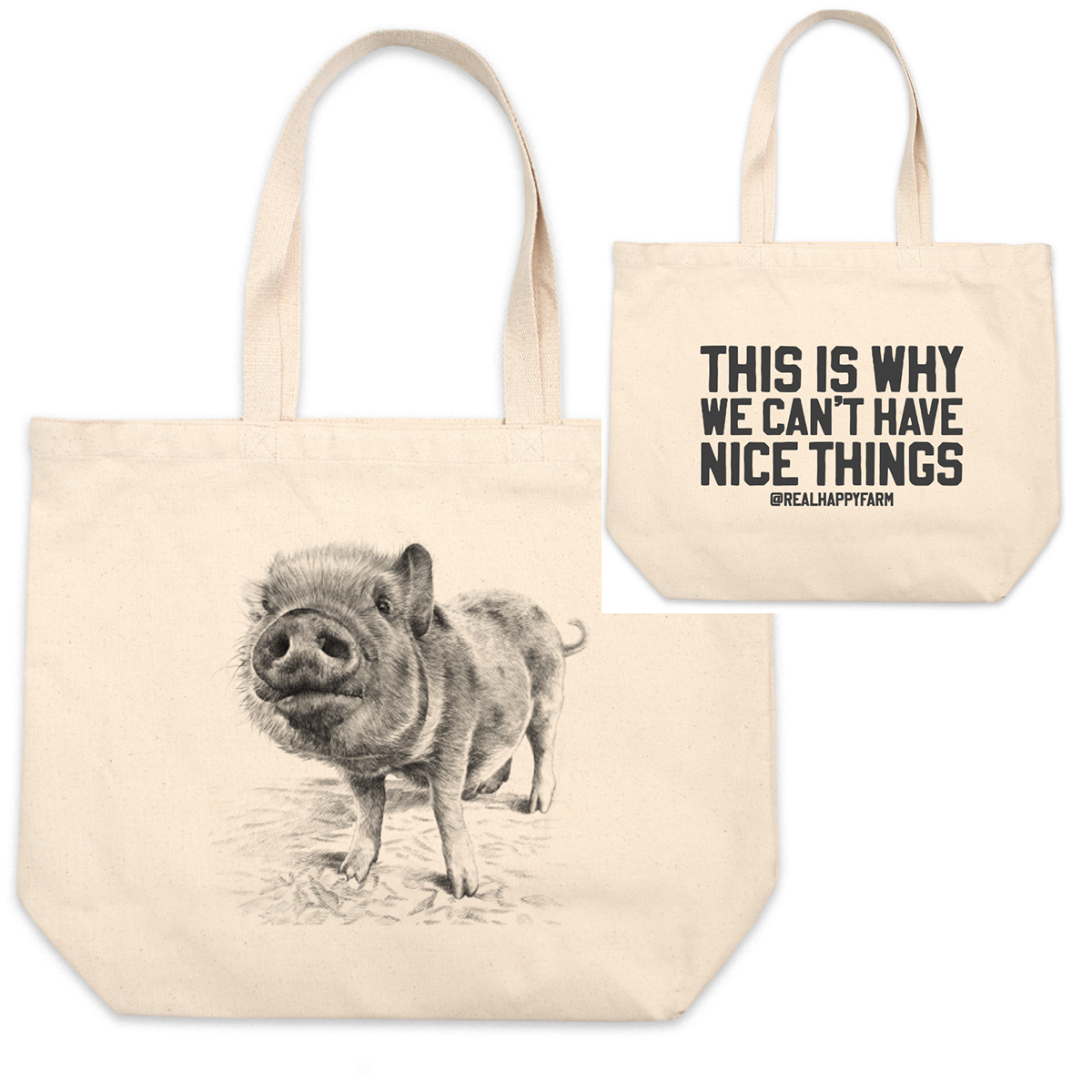Double Sided Large Canvas Totes with Text