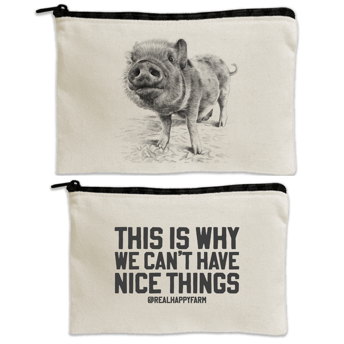 Double-Sided Large Zipper Pouch with Text