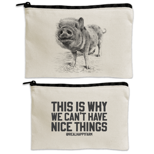 Double-Sided Large Zipper Pouch with Text
