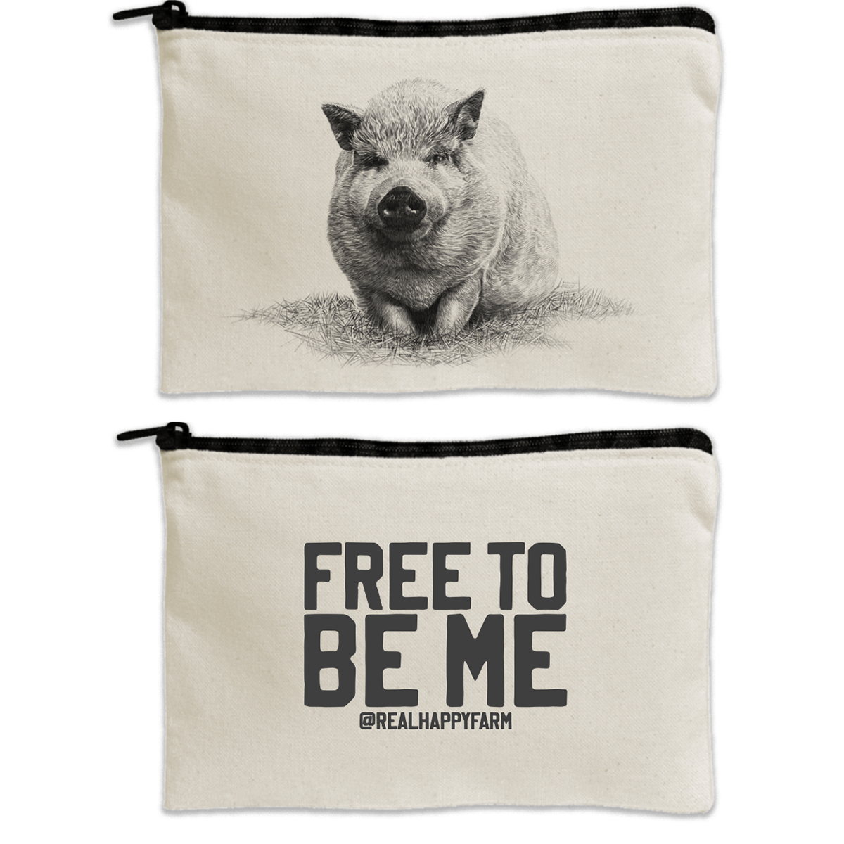 Double-Sided Large Zipper Pouch with Text