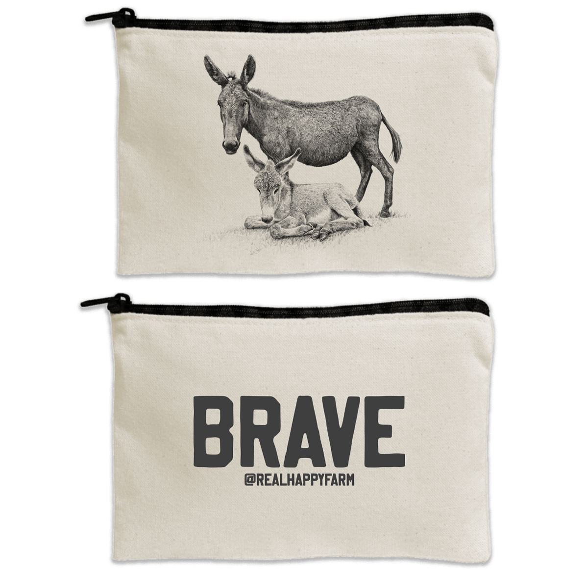 Double-Sided Large Zipper Pouch with Text