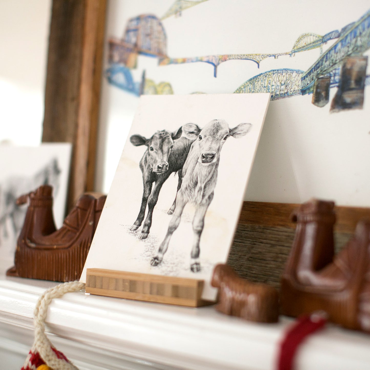 5x7 Animal Artwork in Bamboo Stand