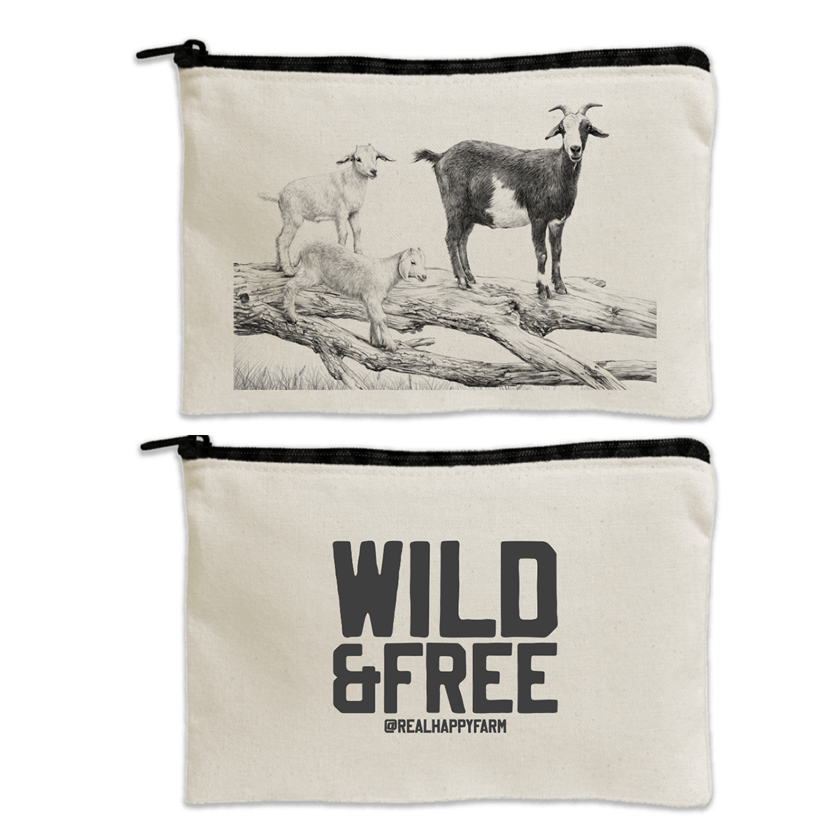 Double-Sided Large Zipper Pouch with Text